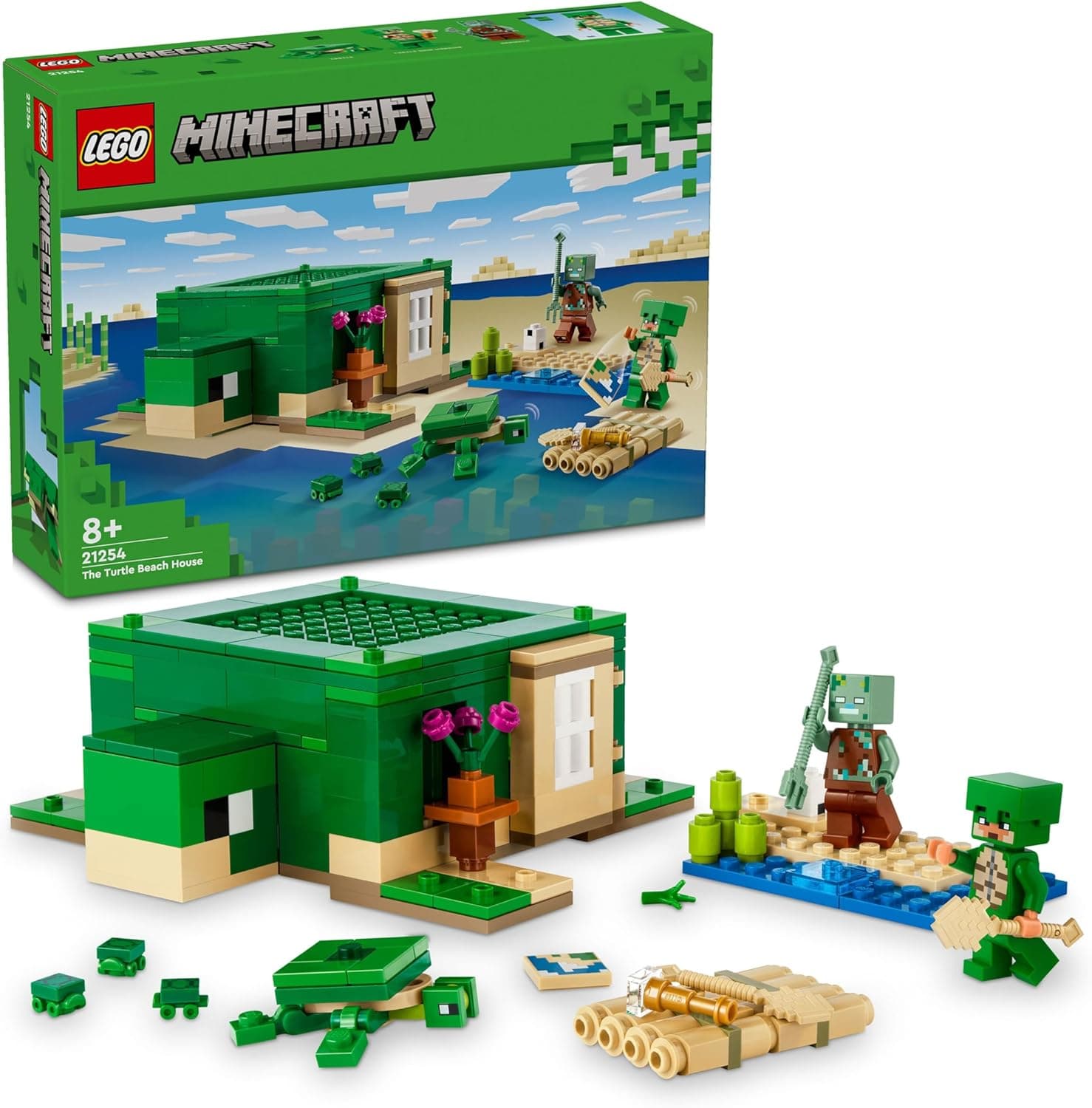 LEGO Minecraft Das Schildkrötenstrandhaus - Spielzeug mit Tierfiguren & Schildkröten Figur -Spielset mit Zubehör - Werkbank, Bambusfloß - – Bild 1