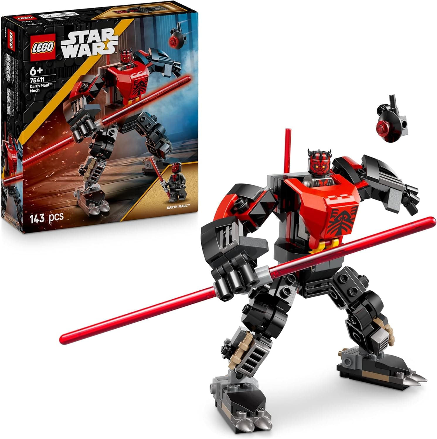 LEGO Star Wars Darth Maul Mech Bauspielzeug - Spiel- und Ausstellungsfigur mit doppelklingigem roten Lichtschwert und Mini-Figur - Geschenk für Jungen ab 6 Jahren und Fans von The Clone Wars