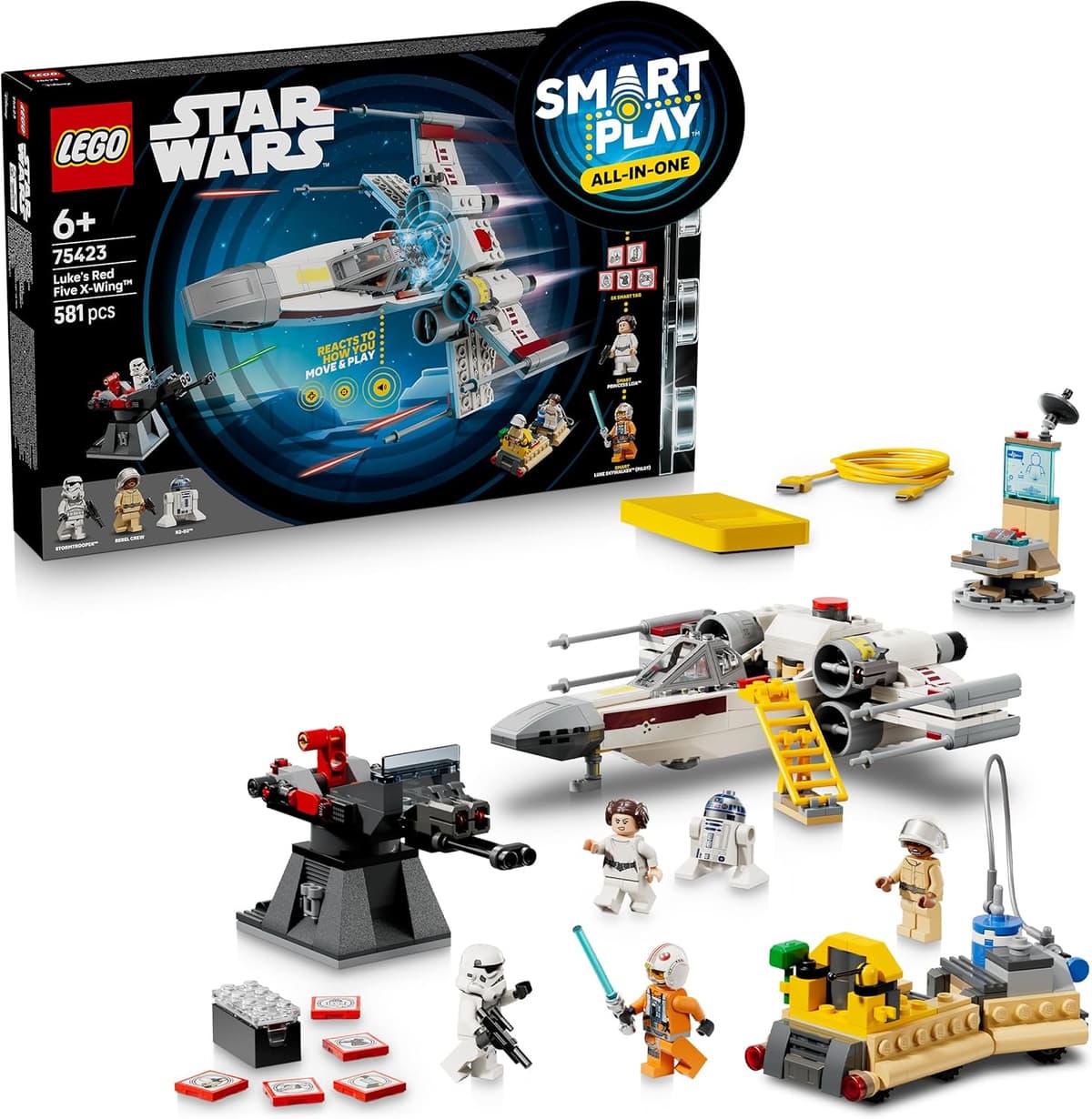 LEGO Star Wars 75423 SMART Play: Lukes Rot Fünf X-Wing - Interaktives All-in-1 Spielset mit SMART Brick, 5 Tags, 2 Minifiguren & Ladegerät - Geschenk für Jungen, Mädchen ab 6 Jahren und Erwachsene – Bild 1