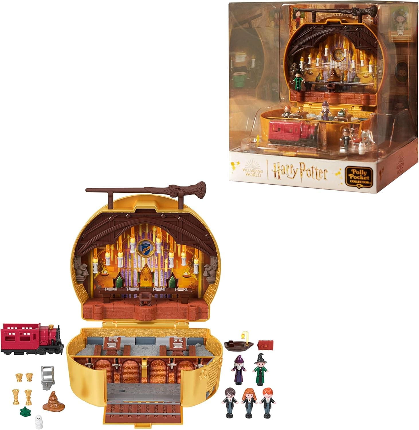 Polly Pocket Sammler-Spielset, Harry Potter-Schatulle mit 5 Puppen und 11 Zubehörteilen