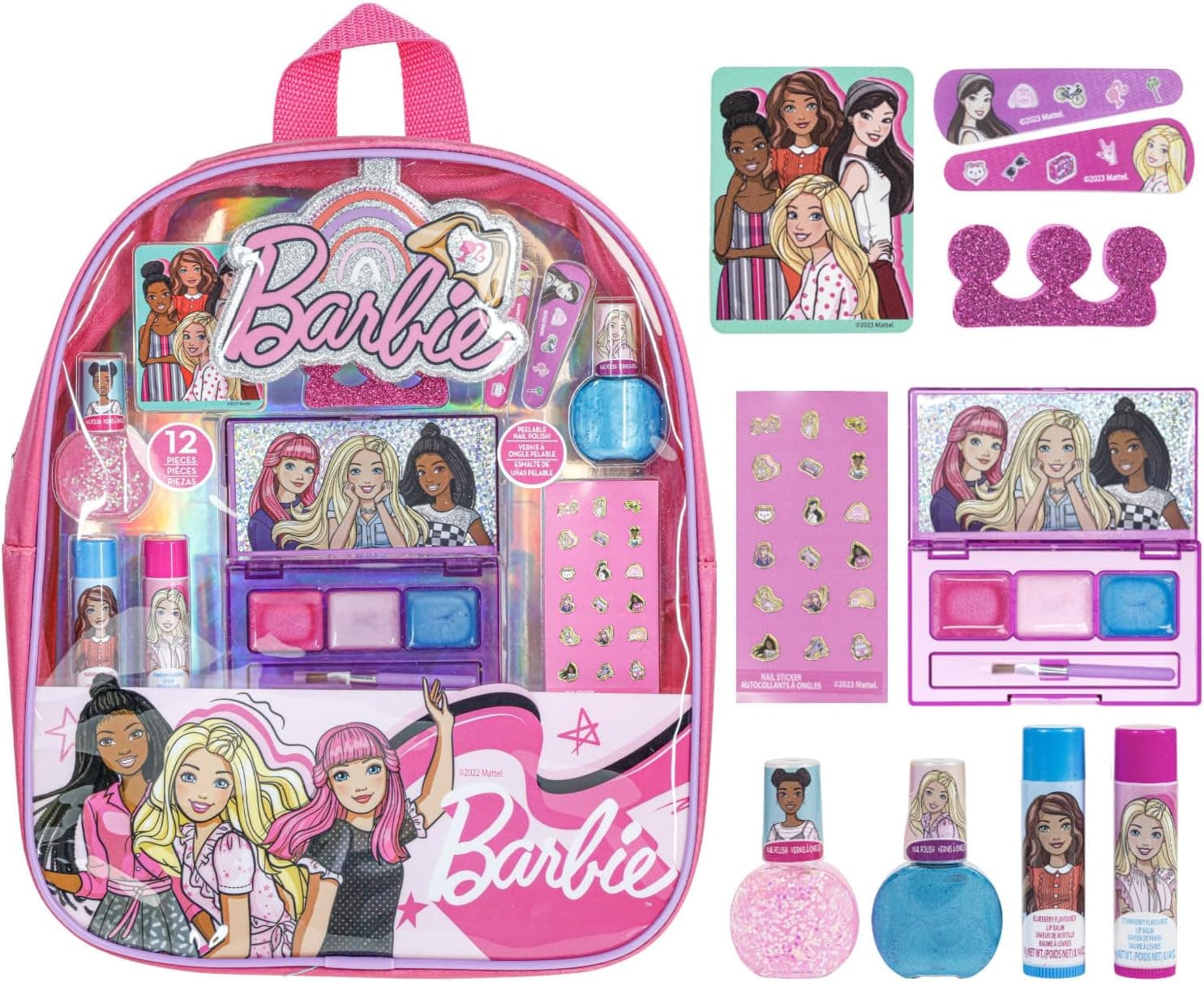 Barbie Make-up gefüllt Rucksack Set, einschließlich Lippenbalsam, Nagellack, Nagelfile, Haarbögen anderes Zubehör, Alter 3+  – Bild 1