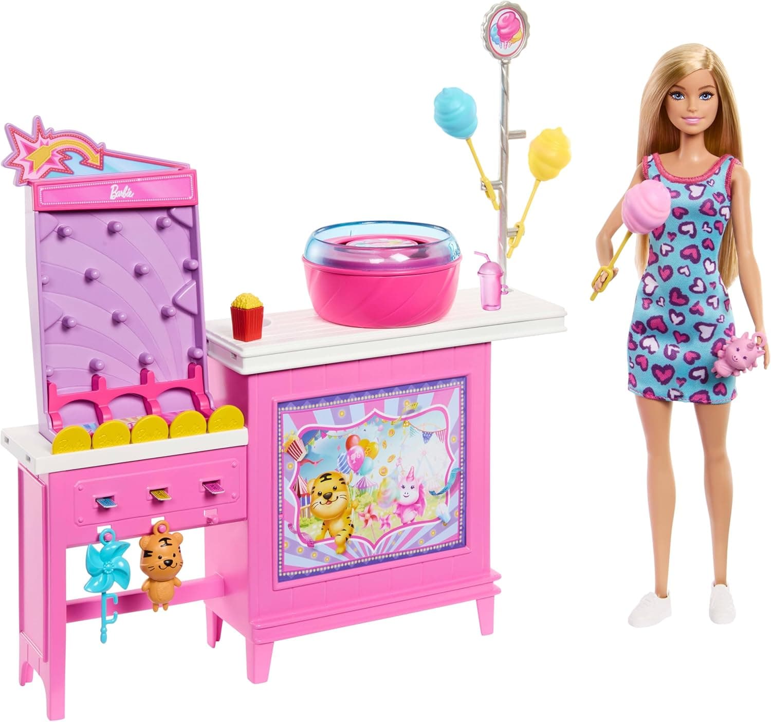 Barbie Mysteries: Beach Detectives Barbie Malibu Puppe und Zuckerwatte Spielstand Spielset mit 20 Zubehörteilen, inklusive Preise – Bild 1
