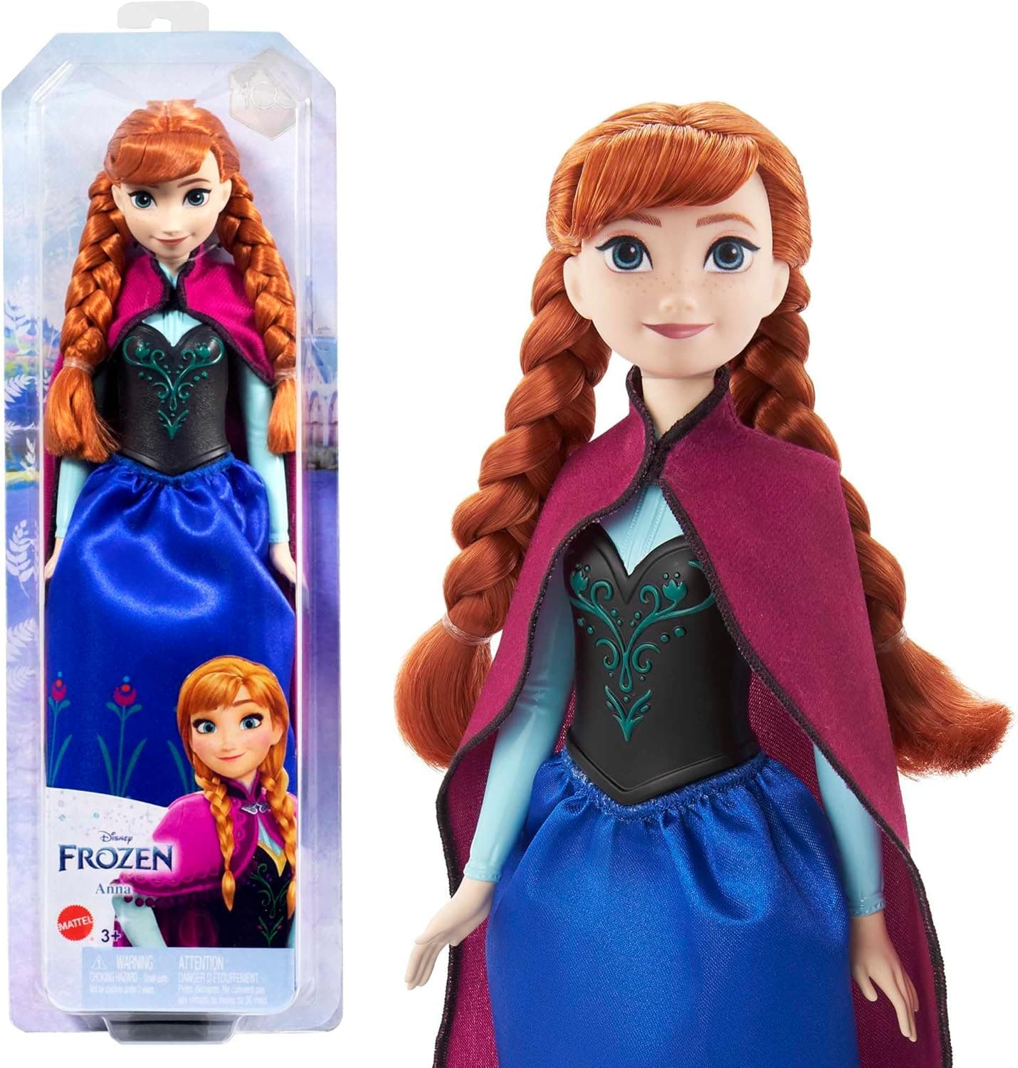 Mattel Disney Prinzessin Anna Puppe, Die Eiskönigin Puppe, kämmbare Haare, beweglich, im Reiseoutfit, abnehmbarer Umhang, Disney Geschenke, Spielzeug ab 3 Jahre