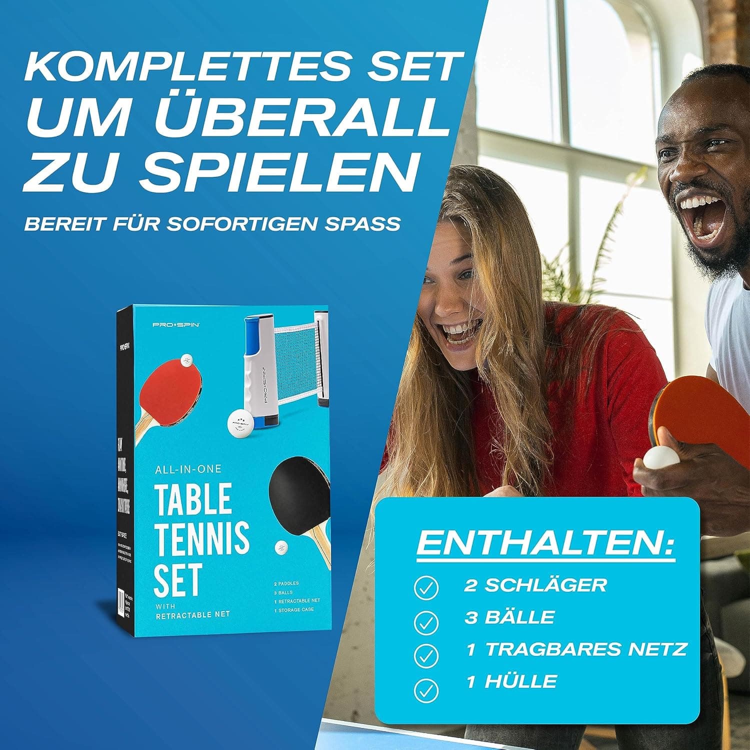 PRO-SPIN Tischtennisschläger Set - Mit Tischtennisnetz Für Jeden Tisch – Bild 2