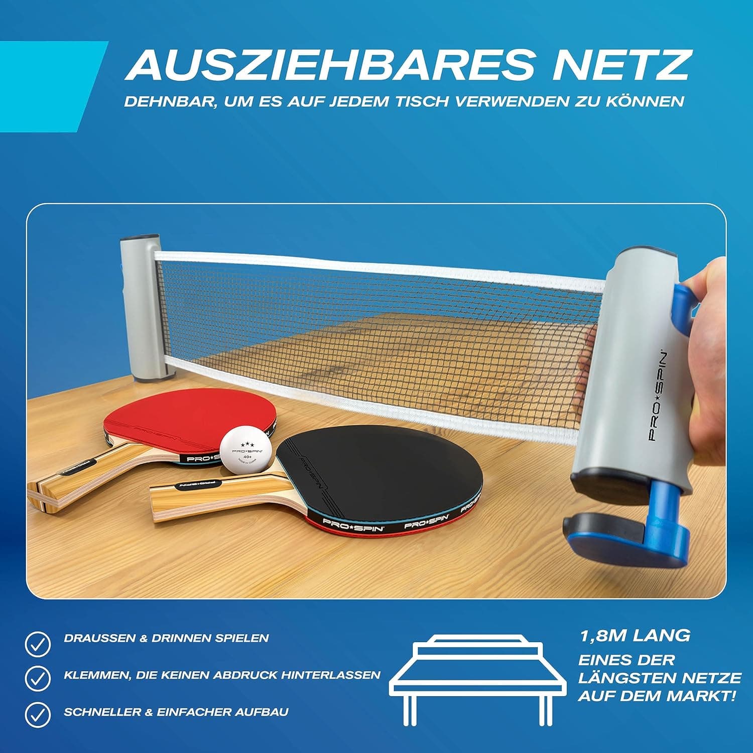 PRO-SPIN Tischtennisschläger Set - Mit Tischtennisnetz Für Jeden Tisch – Bild 3