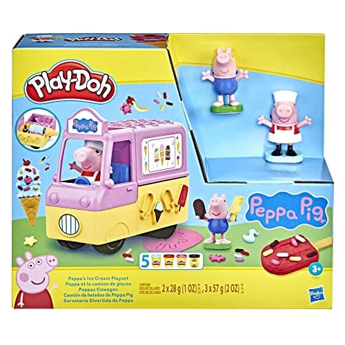Play-Doh Peppas Eiswagen Bastel-Set, Peppa und Schorsch Figuren und viele Accessoires und Formen, kreatives für Kinder ab 3 Jahren – Bild 3